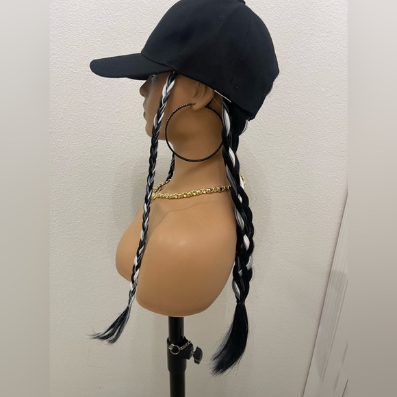 Baseball Cap Hat Wig with Long Braided Synthetic Hair Extension 25" Braided Pony - Picture 7 of 12